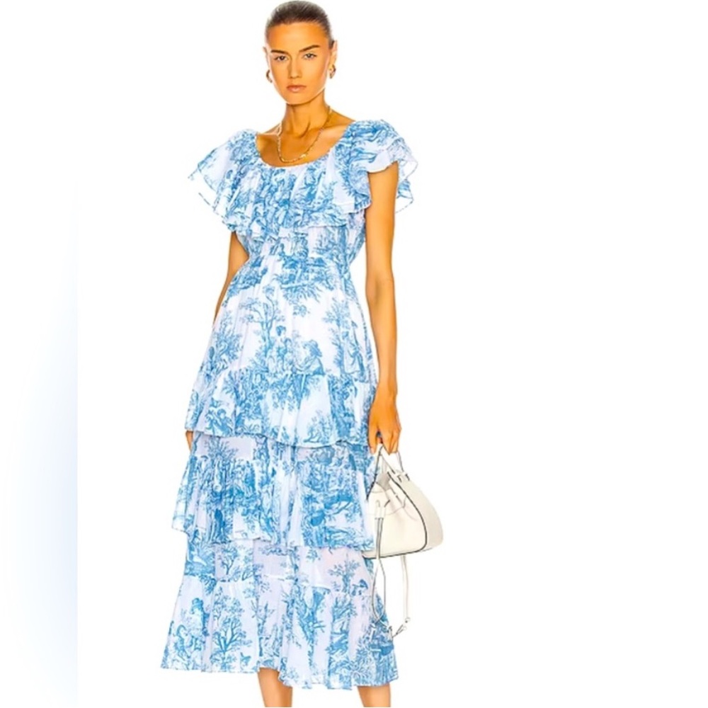 Rhode Ash Toile Ruffle Print Dress Size XS